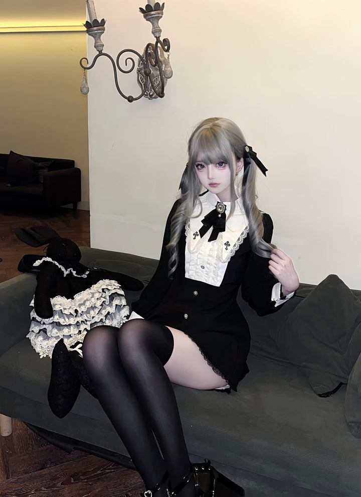 Jirai Kei Dress Set, Pointed Collar With Cross Accents 44145:797355