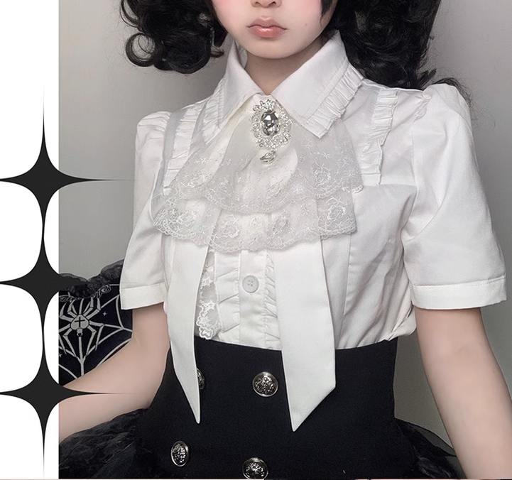 Gothic Lolita Blouse White Short-sleeved Shirt 37554:566562