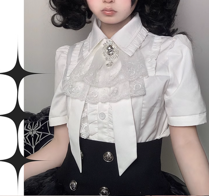 Gothic Blouse White Short-sleeved Shirt Versatile Top 37554:566562