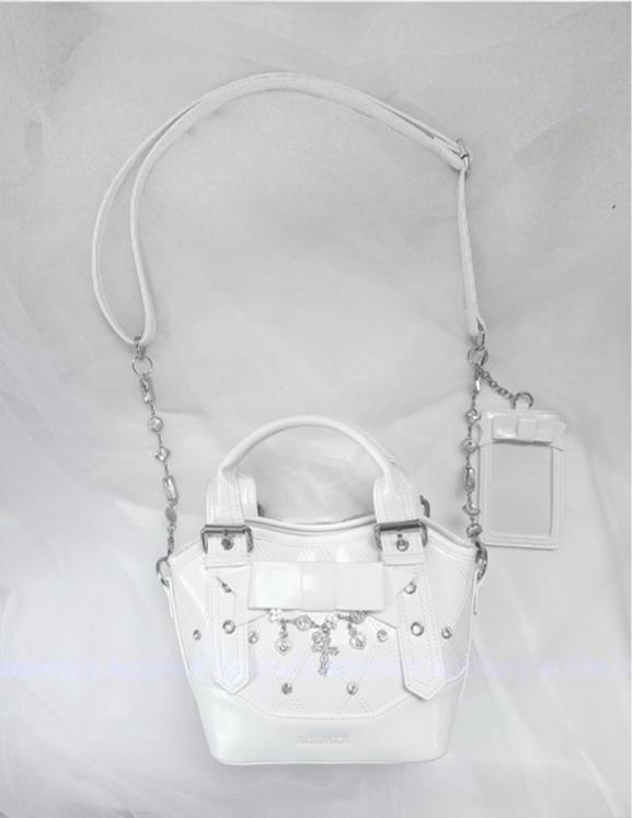 Oil-waxed Leather Jirai Kei Cross-body Bag, Detachable Strap (White) 44161:798481
