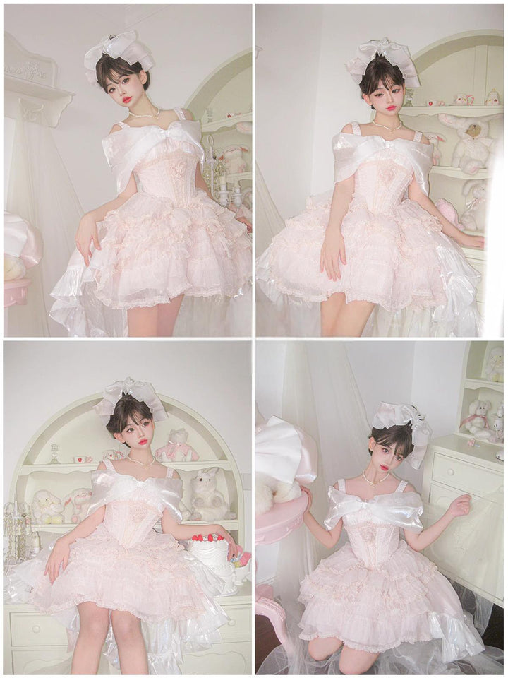 Lolita Dress Set Sakura Pink Princess Dress With Train 38096:627952