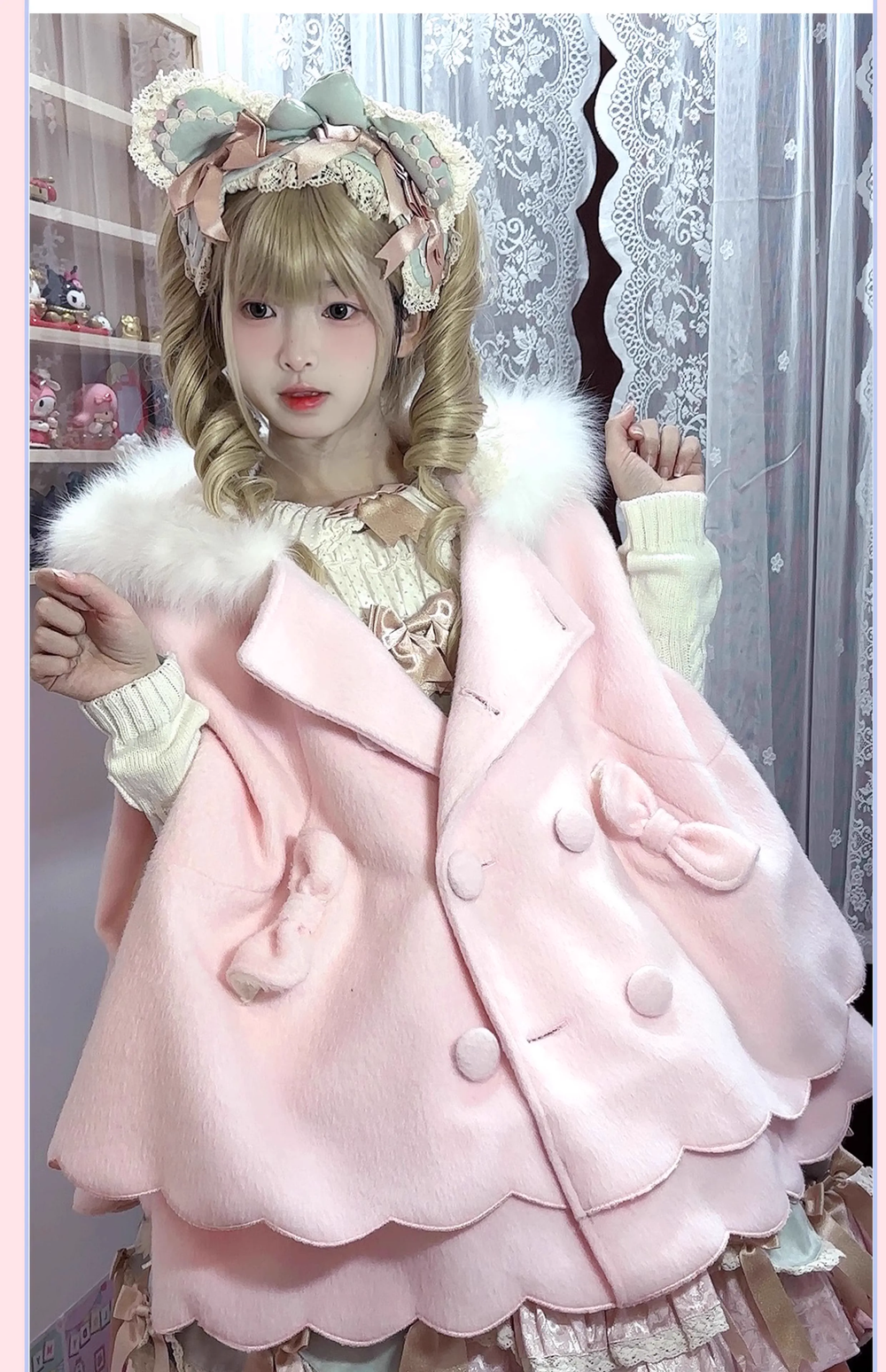 Sweet Lolita Coat Woolen Bat Sleeve Cape Plush Coat 41058:685274