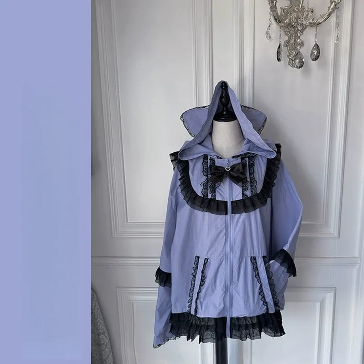 Jirai Kei Lace Trim Sun Protective Jacket, Cat-ear Hood (L M XL) 45652:857255