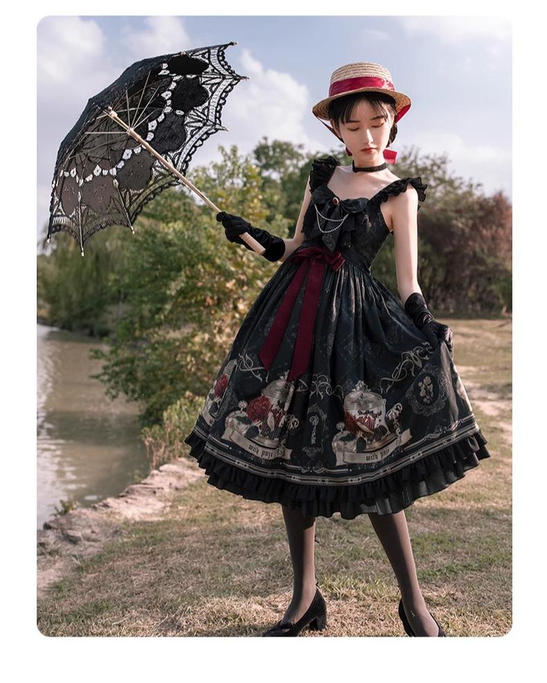 Gothic Lolita Dress With Birdcage Print Black Lolita Dress – Honey Wardrobe