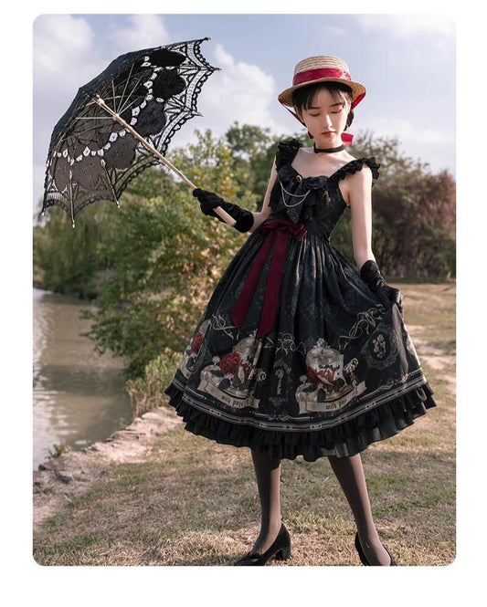 Gothic Lolita Dress With Birdcage Print Black Lolita Dress 35534:495504