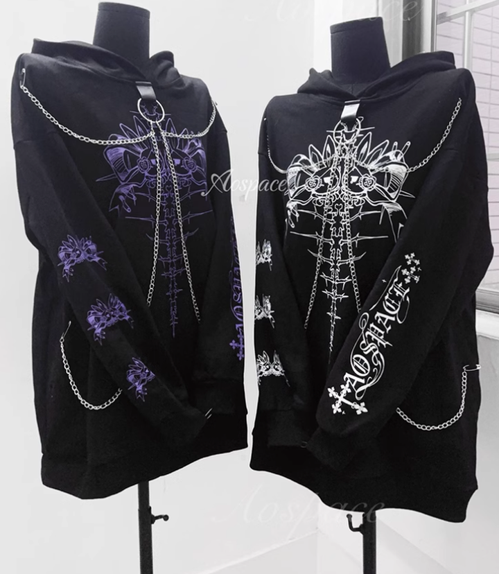 Jirai Kei Hoodie Gothic Sweatshirt Soul-Devouring Rabbit Bone Printed 42150:731184