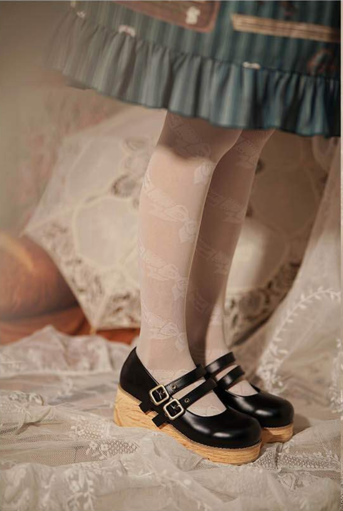 Retro-wooden Bottom Double Button Platforms Multicolor 21784:318758 21784:318758