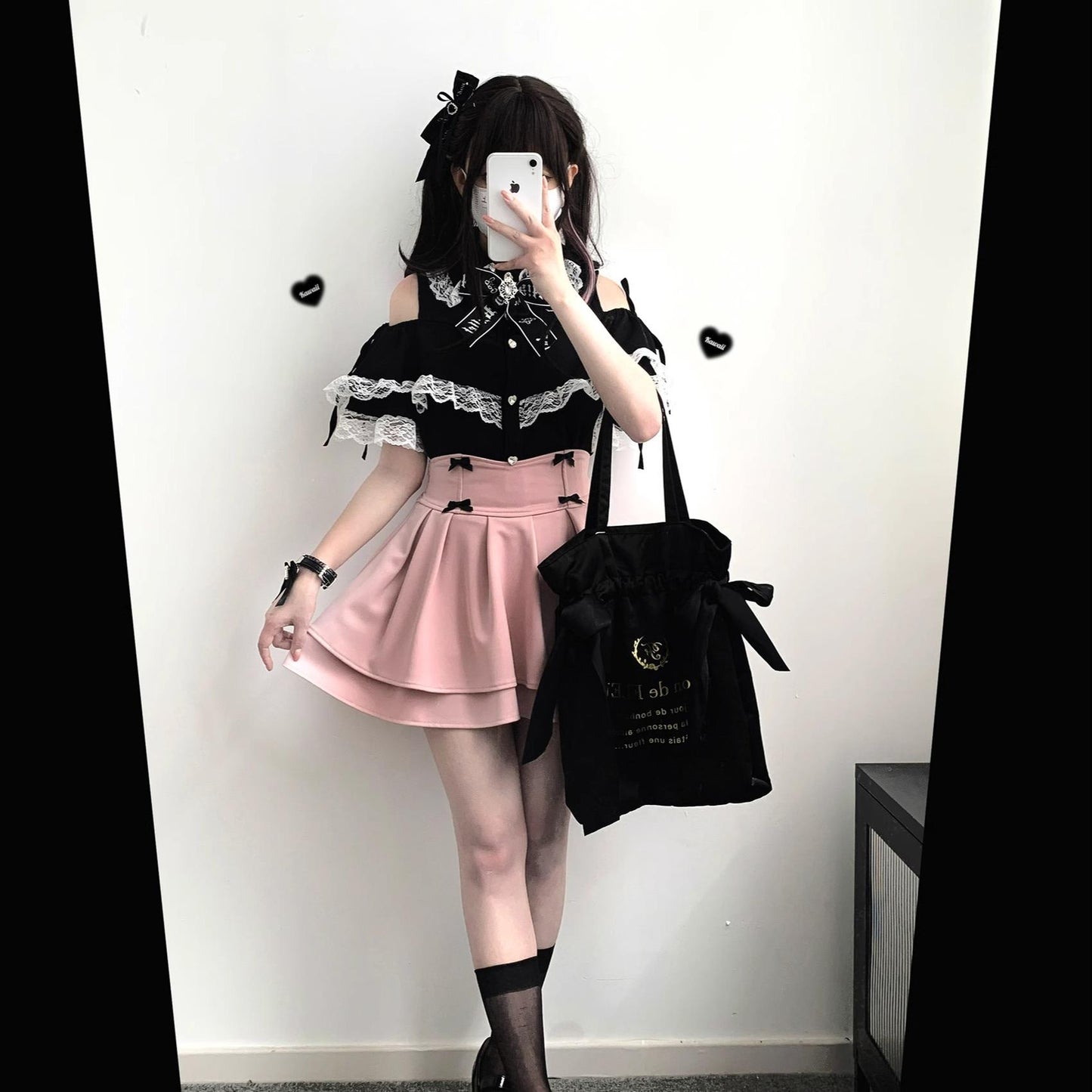 Jirai Kei Shirt Lace Open-shoulder Blouse Short Sleeve Top 36782:537528