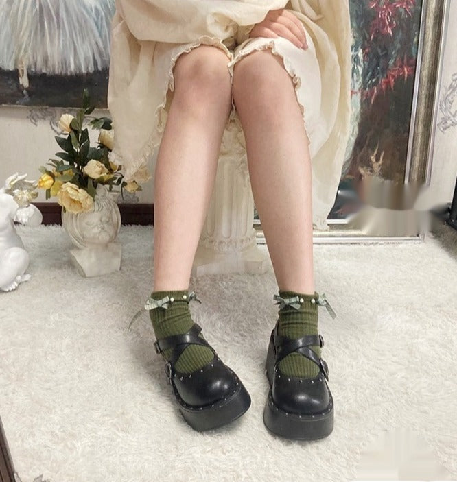 Kawaii Harajuku Fashion Cross Buckle Thick Sole Shoes 21872:318014 21872:318014