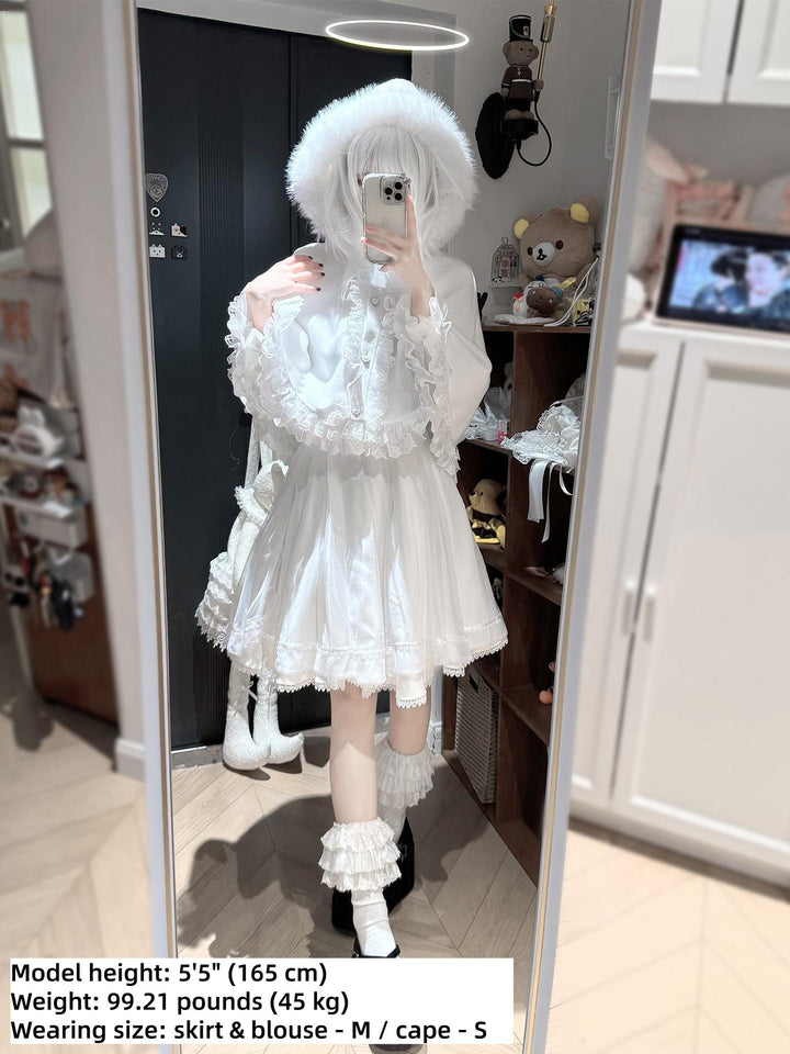 Jirai Kei Winter Cape, Lace Blouse, High-Waist Skirt 44199:808485