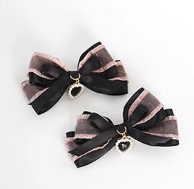 Jirai Kei Black Pink Hair Pin With Lace And Bow 22530:322908 22530:322908