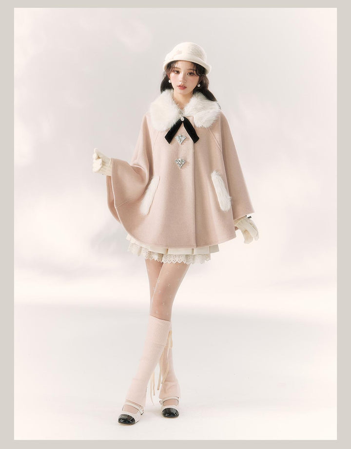 Jirai Kei Cape Woolen Coat Winter Fur Collar Coat 41062:685638