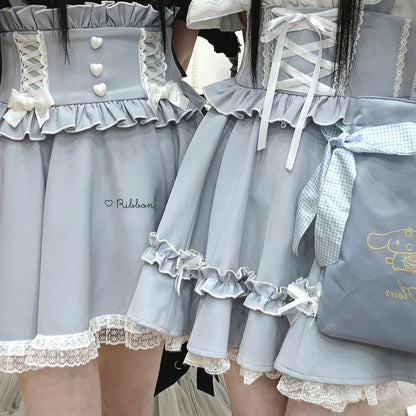 Jirai Kei Suspender Skirt Ruffled Lace Strap Salopette 35372:544196