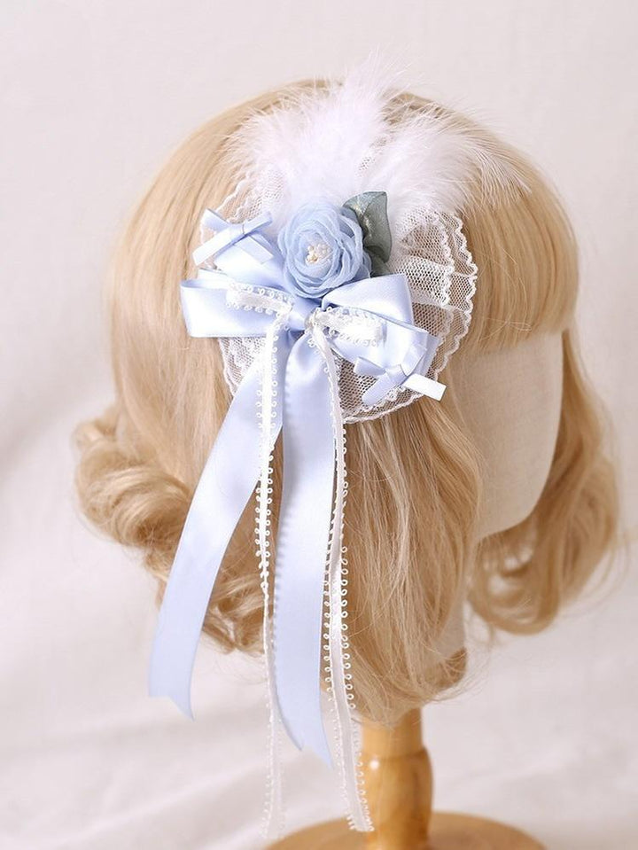 Lolita Headdress Blue Satin Ballet Hair Clip Lace Headband 37020:551592 37020:551592