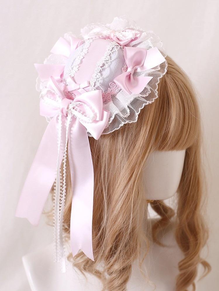 Lolita Headdress Pink Satin Hat Ballet Hair Clip Lace KC 37018:551520