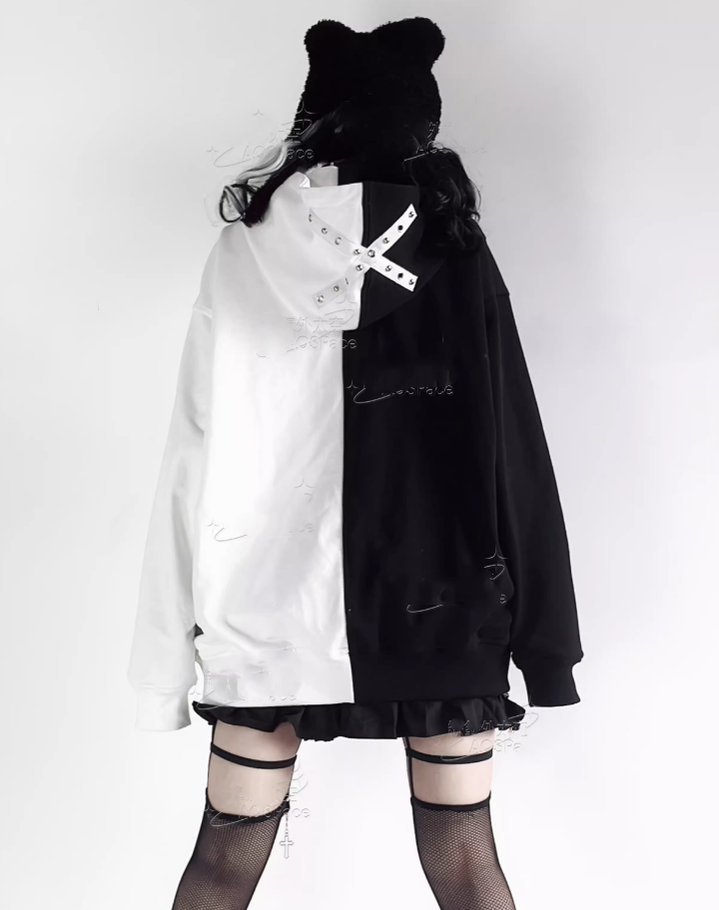 Jirai Kei Coat Subculture Hooded Bi-color Jacket 35332:488488