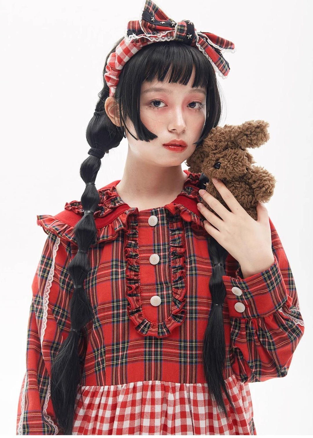 Sweet Lolita Dress Kawaii Dress Retro Dress Red Plaid Dress 36148:542888 36148:542888