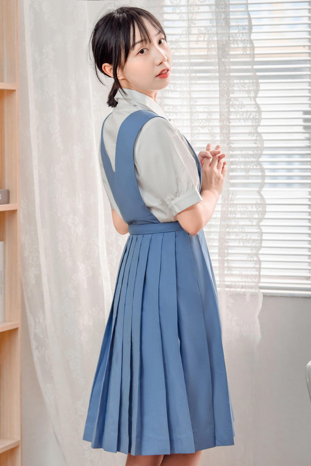 Gay-Blue Knee-Length JK Uniform, Detachable Vest 43446:778487