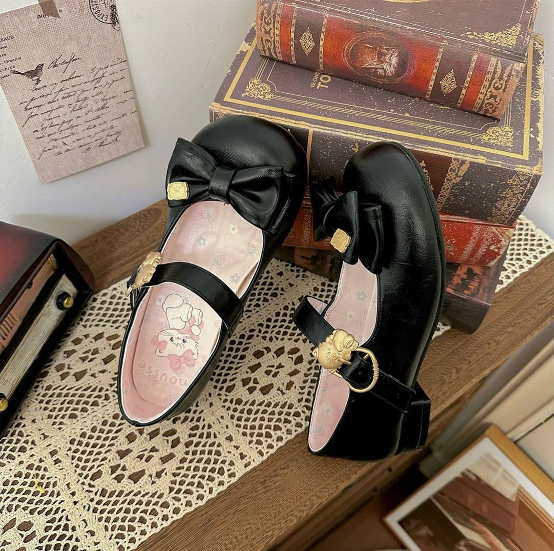 Preorder-Lolita Fashion Bow Tie Low Heel Shoes 4 Colors 22830:328274