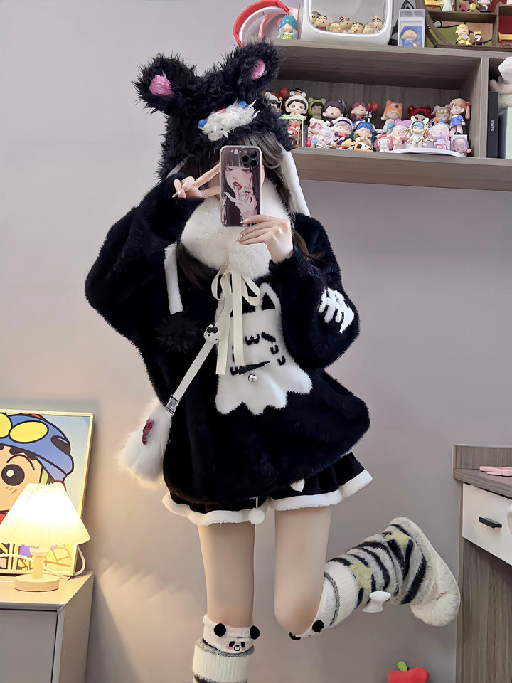 Jirai Kei Sweater Black Ghost Cat Print Couple Sweater 39952:646126