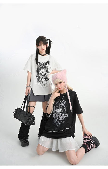 Y2K T-Shirt Anime Top Ripped Design 35898:560044
