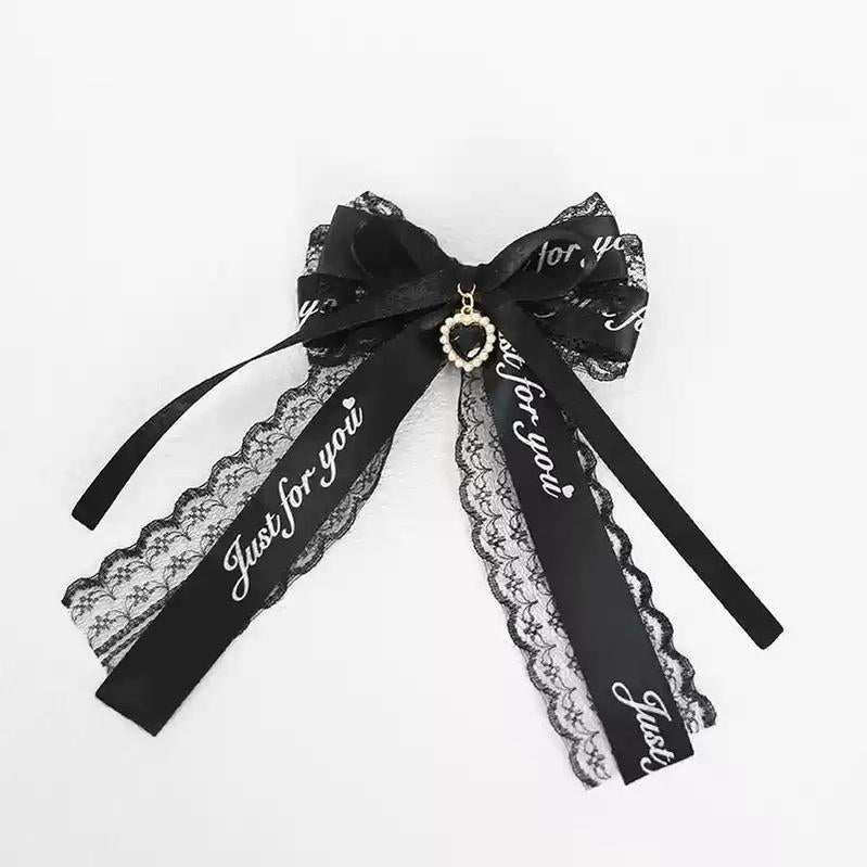 Jirai Kei Black Pink Hair Pin Lace Ribbon Hair Clip 22536:614854