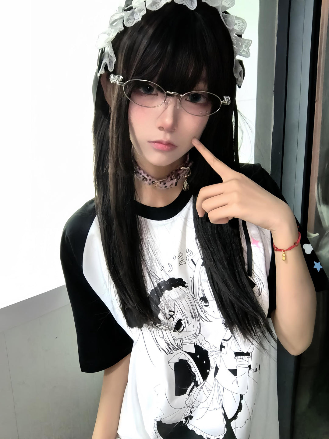 Yami Kawaii T-shirt Black White Subculture Cotton T-shirt 35690:499432 35690:499432