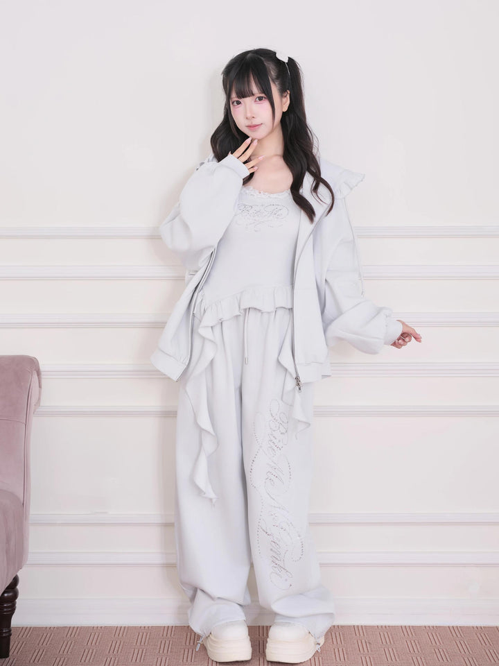 Sporty Hoodie Jacket 4-Piece Set, Hot-Fix Rhinestone 45857:865901