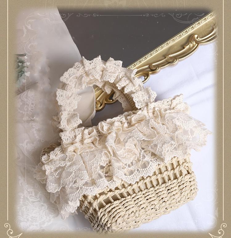 Mori Kei Bag Cottagecore Beach Knitted Bag Lolita Lace Bag 36440:522612