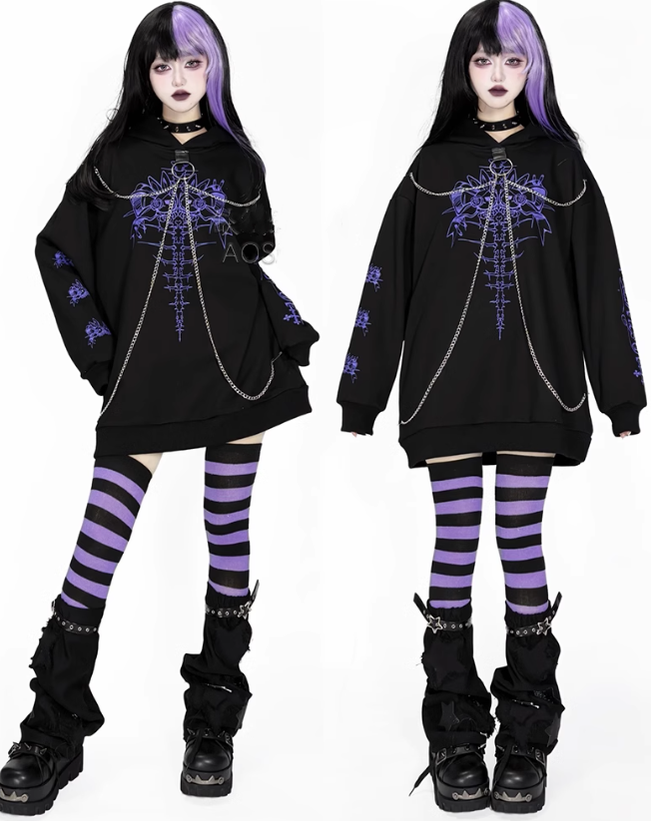 Jirai Kei Hoodie Gothic Sweatshirt Soul-Devouring Rabbit Bone Printed 42150:731189