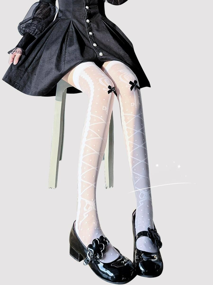 Lolita Socks Cross Thigh Socks Bow Over-the-Knee Stockings 36624:557006 36624:557006