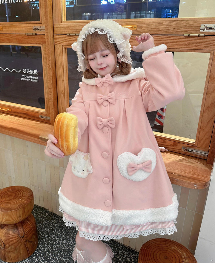 Sweet Lolita Coat Kawaii Bow Bunny Ear Hooded Coat 40934:682128