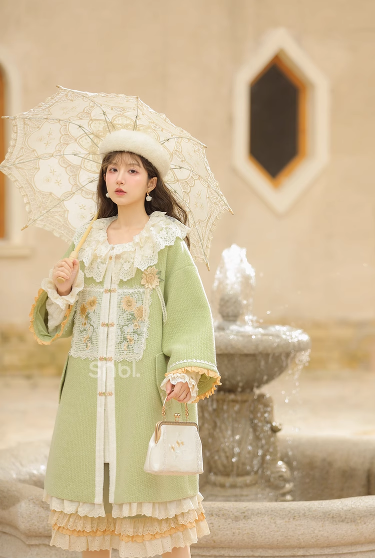 Mori Kei Coat Woolen Coat Green Coat Salopette 39288:645354