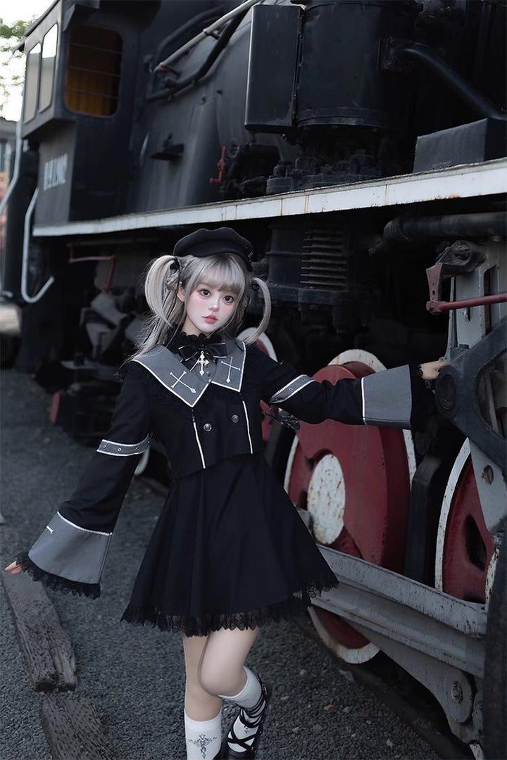 Ouji Lolita Outfit Set with Embroidery Jacket & Dress 43037:764901