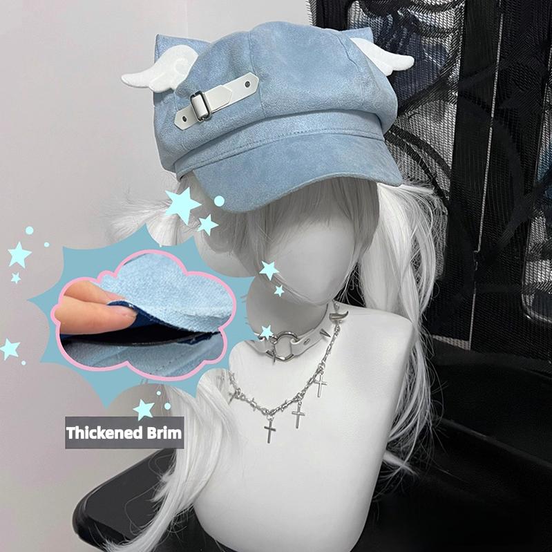 Jirai Kei Hat Blue Black Detachable Wings Cat Ear Beret (M) 40038:802477