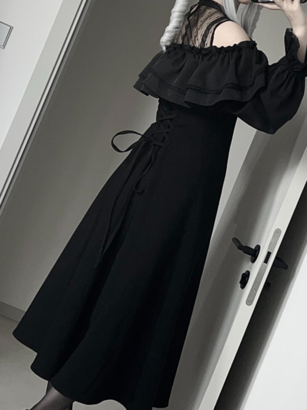 Gothic Black Open-Shoulder Long Dress 44168:798410