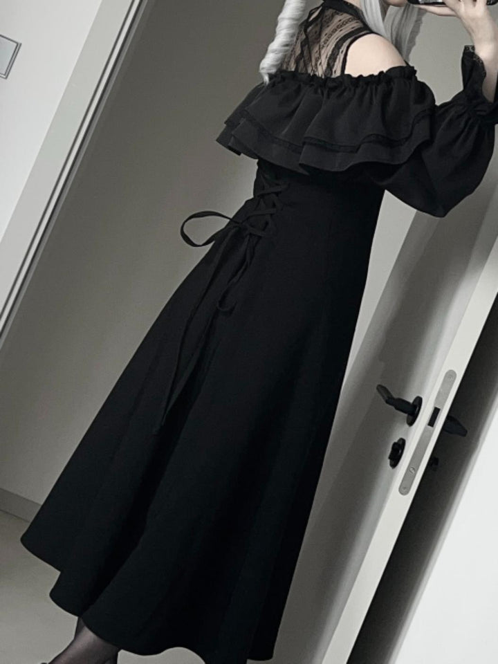 Gothic Black Open-Shoulder Long Dress 44168:798410