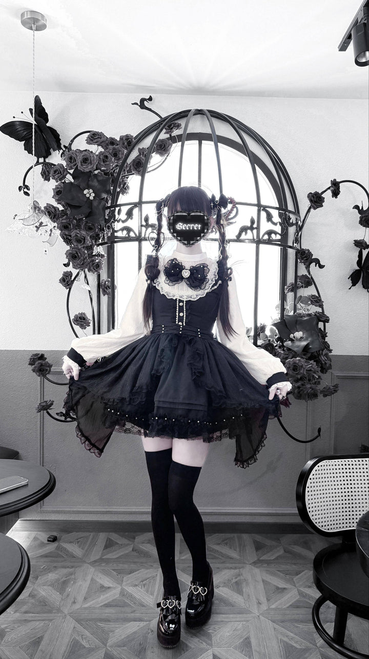 Faux 2-Piece Jirai Kei Dress, Detachable Overlay 44764:821960