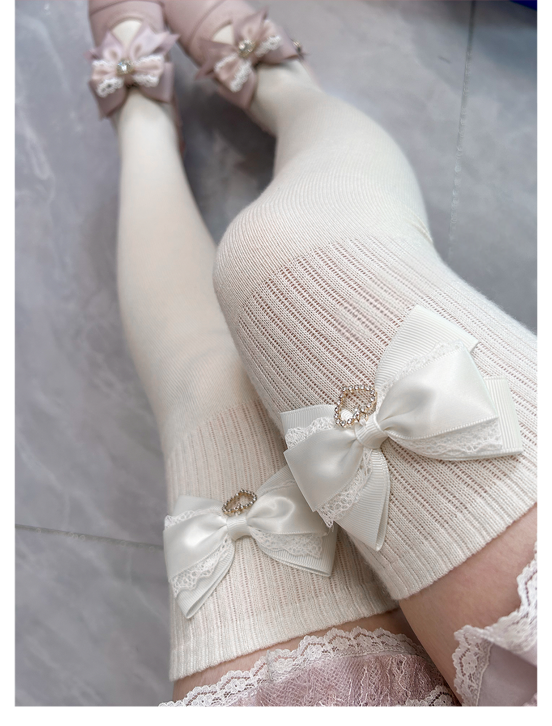 Jirai Kei Socks Cute Cashmere Thighhighs With Lace Bow 41744:716898