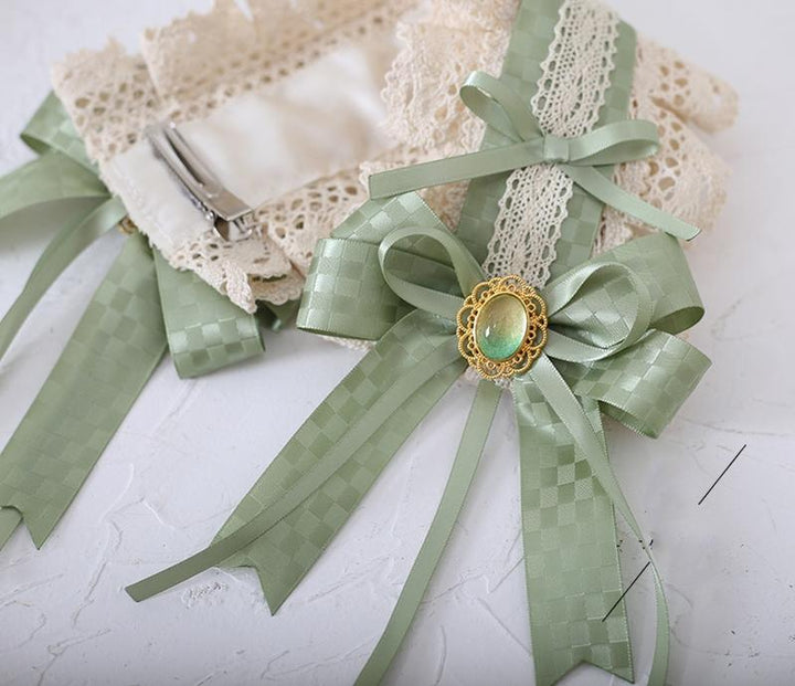 Lolita Headdress Mori Kei Hair accessory Matcha Green Lace Brooch Clasp 36426:520758 36426:520758