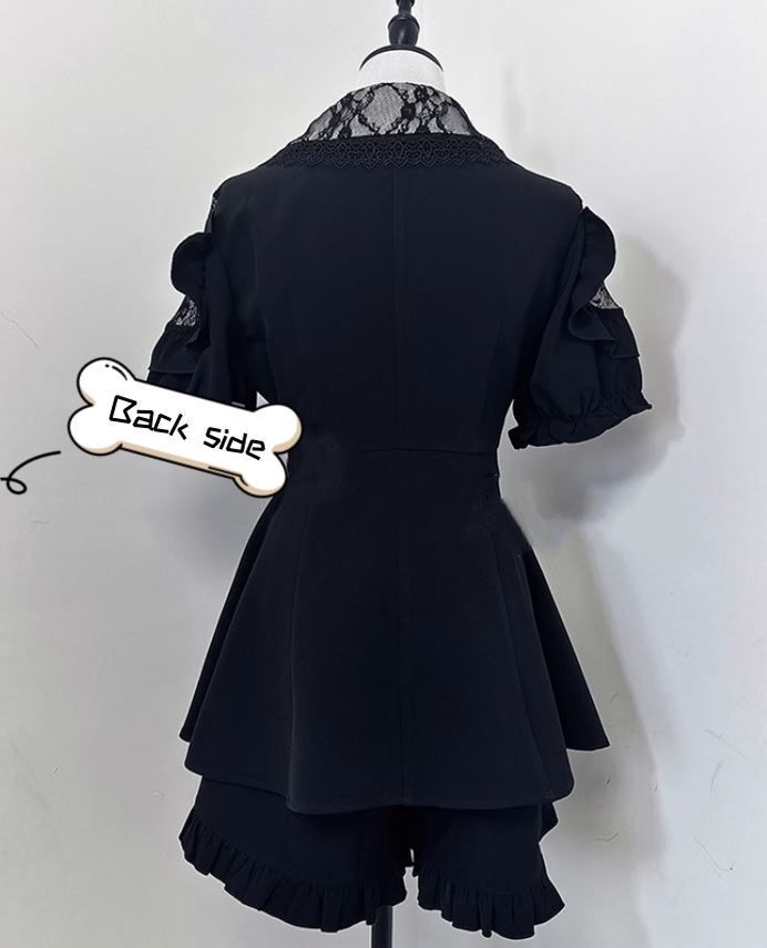 Jirai Kei Outfit Set Black Lace Dress And Shorts Set 39504:628764