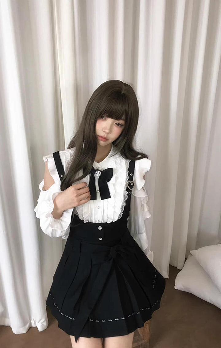 Jirai Kei Suspender Skirt, Open-Shoulder Shirt 45100:835060