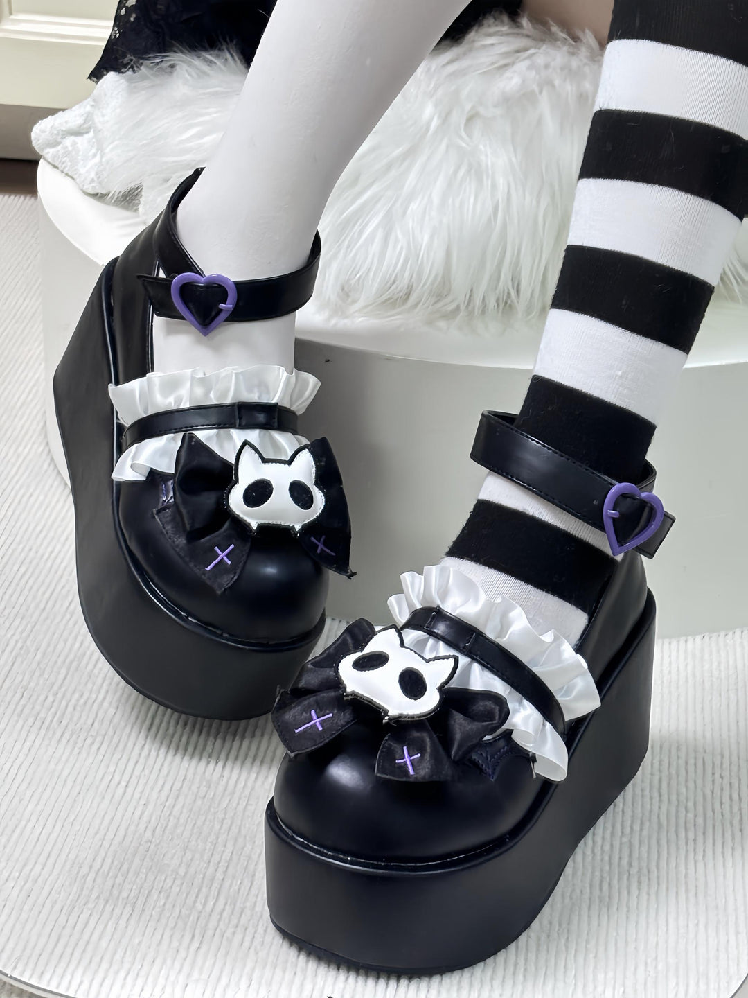 Gothic High Platform Shoes, Detachable Bow (Purple / 34 35 36 37 38 39 40 41) 45286:846174