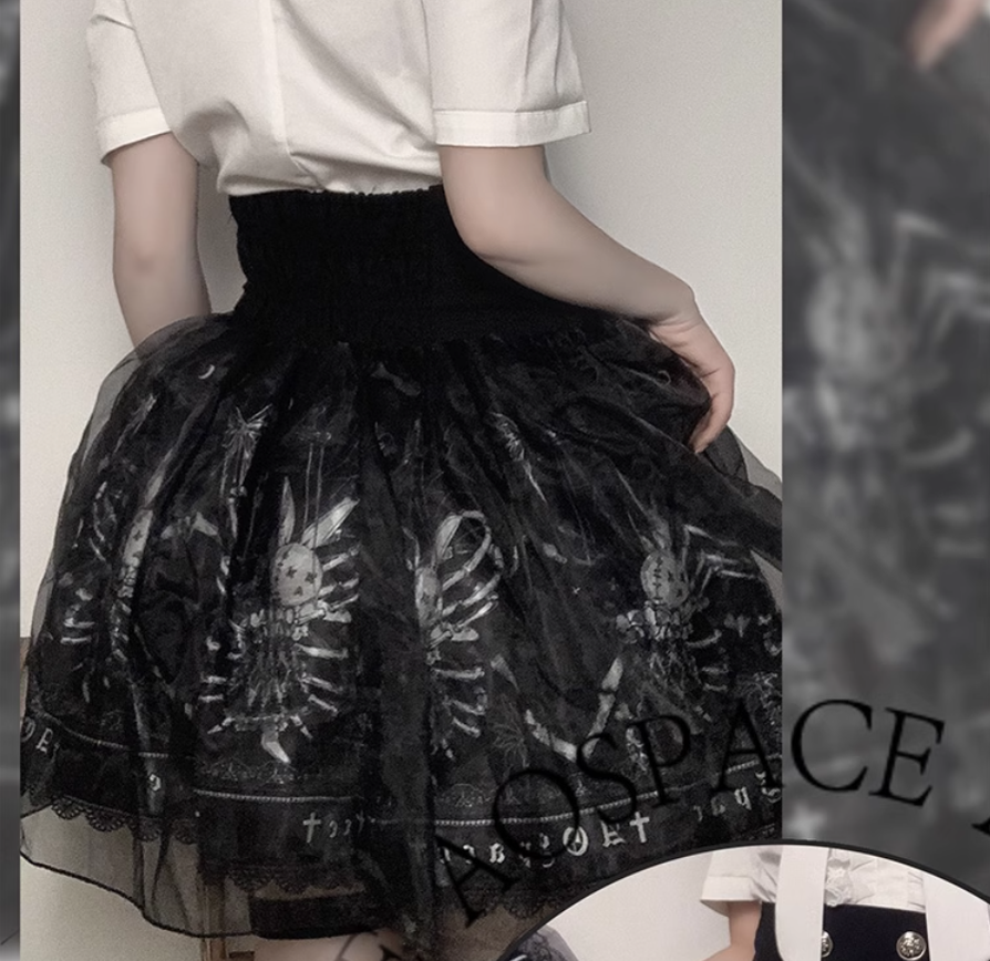 Gothic Lolita Skirt High-Waisted Print Skirt With Lace Trim 37562:563920