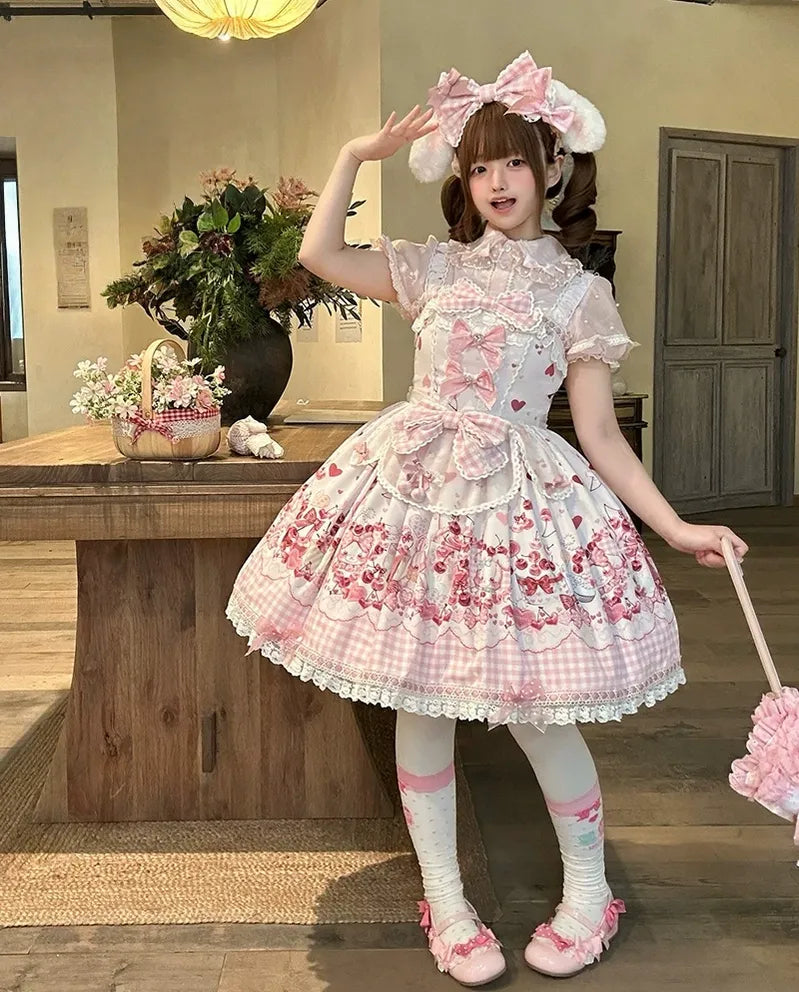 Kawaii Lolita Bunny Print JSK Dress, Detachable Apron 45164:838510