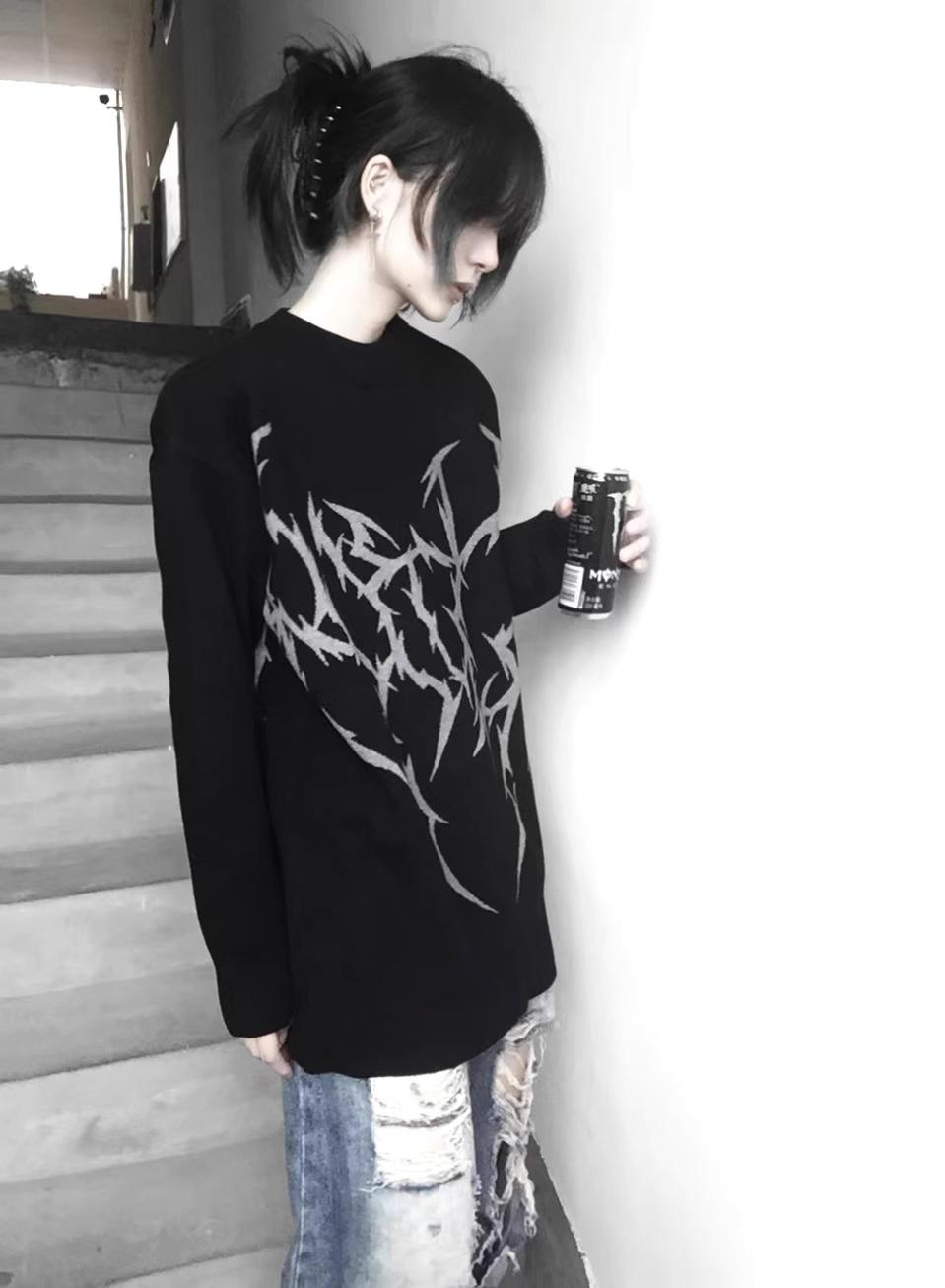 Punk Sweater Dark Gothic Long Sleeve Sweater Multicolor 39740:634966