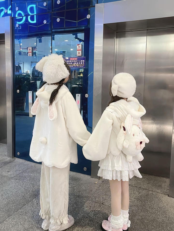 Jirai Kei Coat Sweet Bunny Ear Hoodie Long Fleece Coat 40938:682270