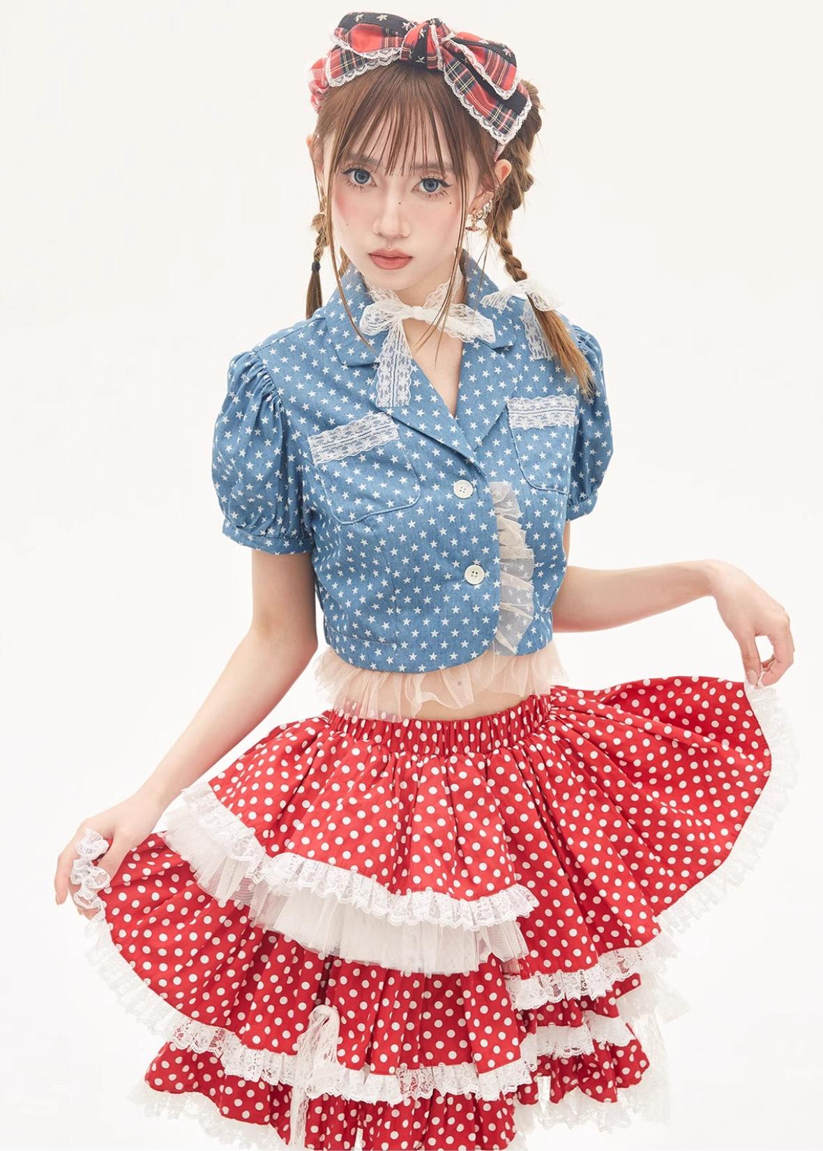 Lolita Skirt Retro Red Polka Dot Skirt 36150:542932