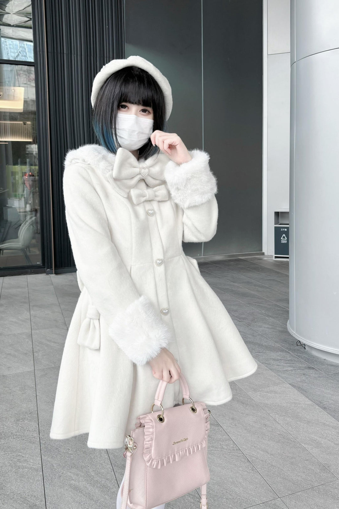 Winter Jirai Kei Coat Woolen Fleece Coat Bow Knot Coat 41032:685814