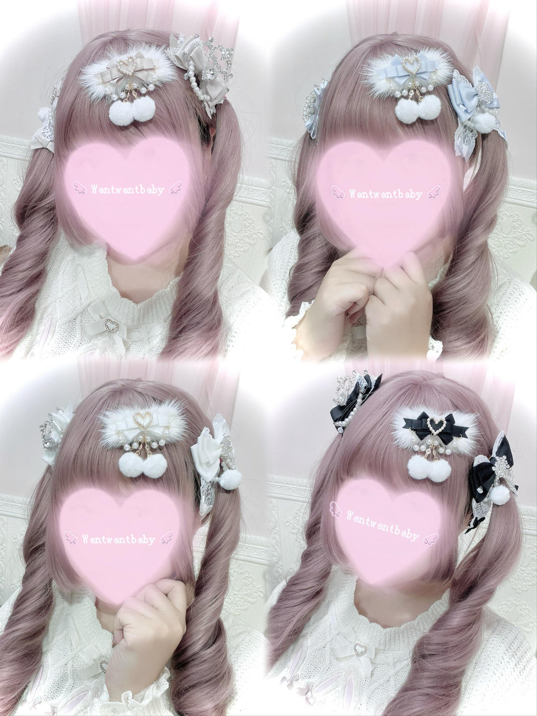 Ryousangata Ribbon Bow Hair Clips, Snowflake Rhinestone 44196:803542